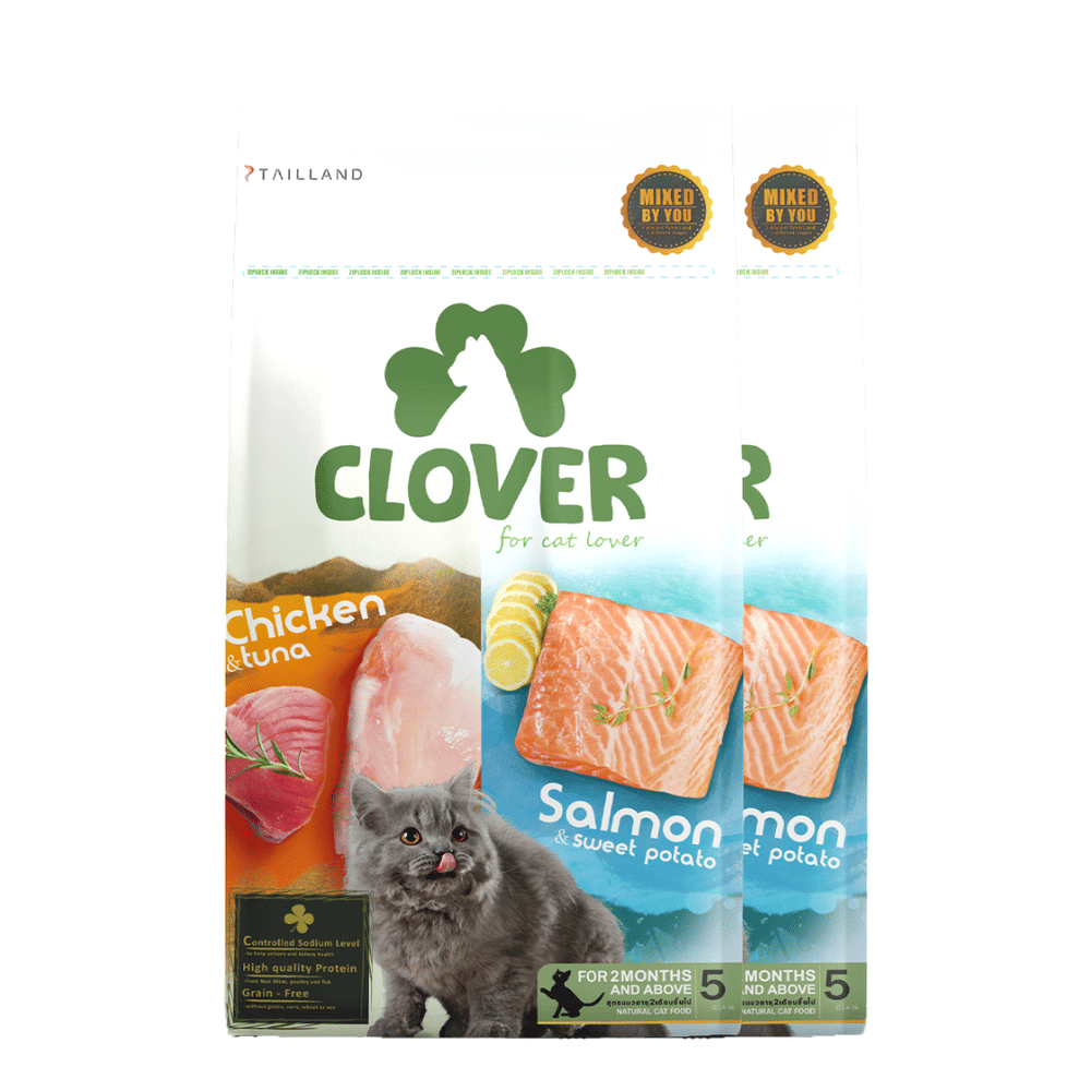 อาหารแมว CLOVER สูตร MIX BY YOU รสไก่กับทูน่า และแซลมอน เกรด HOLISTIC GRAIN-FREE โซเดียมต่ำ (10 KG)